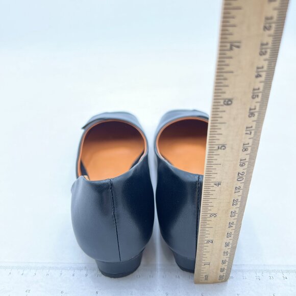 Womens Fashion Pumps Side Cut Ballet Flats Block Low Heels Square Toe Black Shoe - Picture 5 of 8